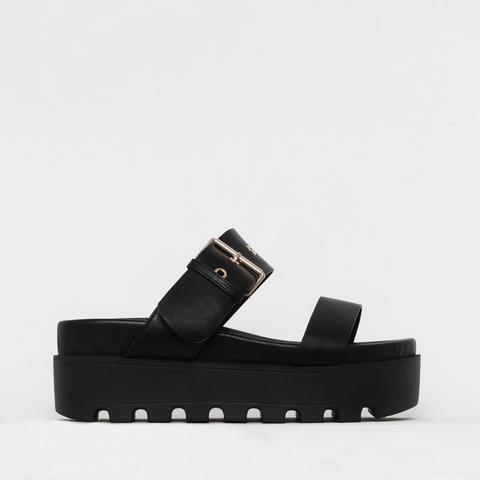 Izzie Black Buckle Chunky Flatforms