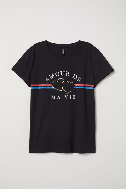 Camiseta Con Motivo - Negro