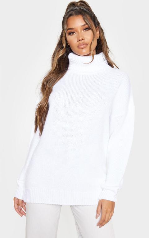 White High Neck Fluffy Knit Jumper