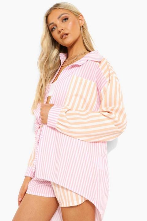 Womens Contrast Stripe Relaxed Fit Shirt - Pink - 12, Pink