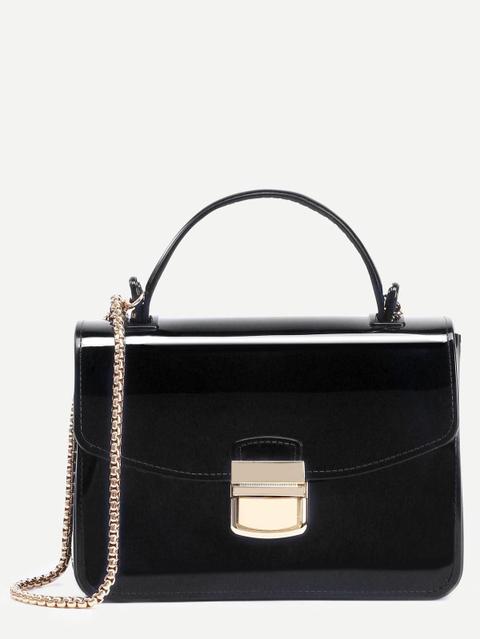 Bolso De Mano Plástico Con Cadena - Negro