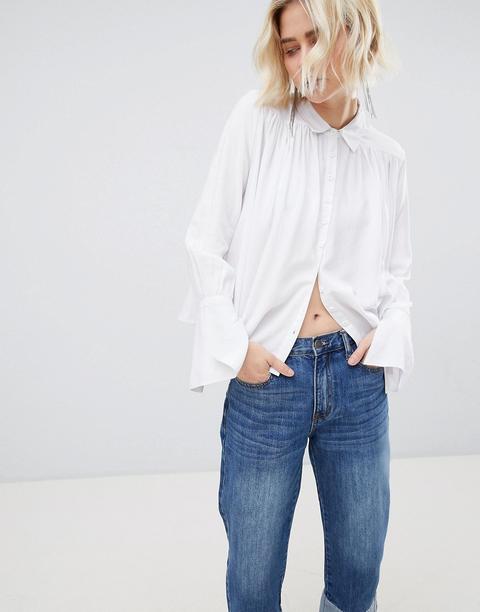 Unique 21 White Cotton Tie Sleeve Shirt - White