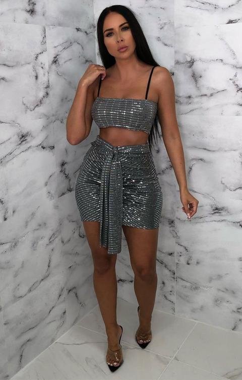 Silver Sequin Strappy Crop Top - Mezzie