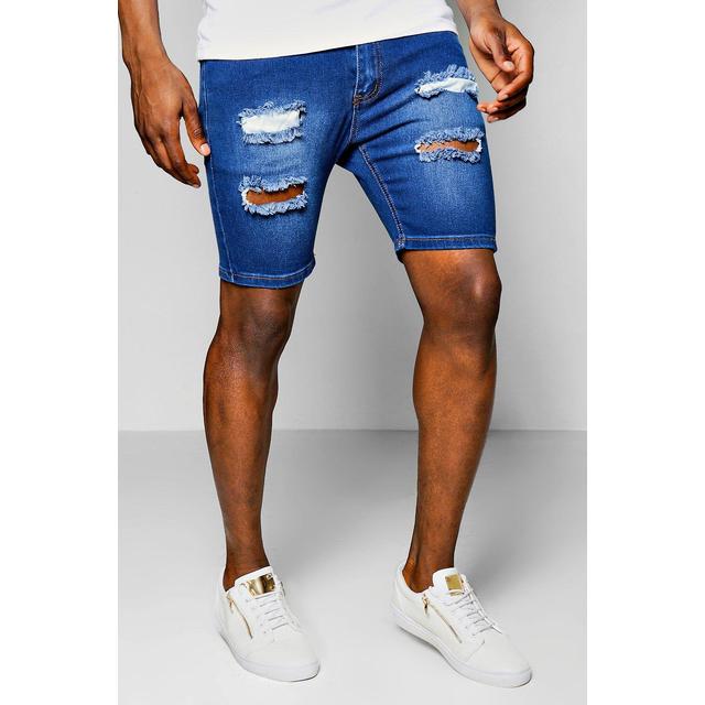 mens skinny ripped denim shorts