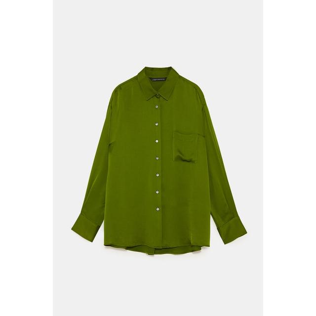 zara green satin shirt