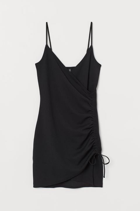 Vestido Con Cordón De Ajuste - Negro