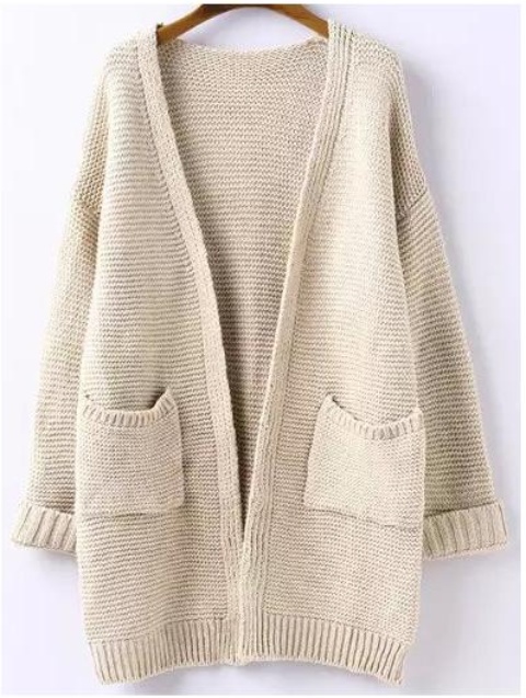 Apricot Long Sleeve Pockets Loose Cardigan