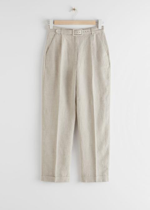 High Rise Belted Linen Trousers