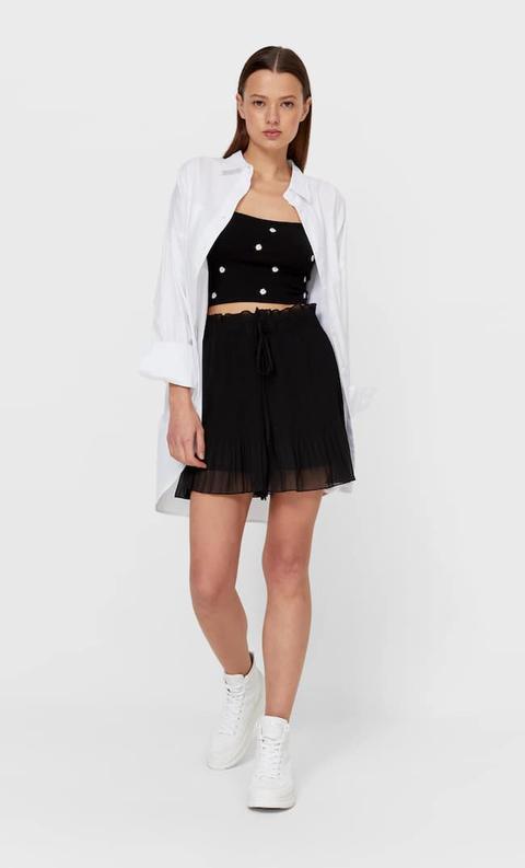 Stradivarius Short Plissé Avec Lien Femme Noir S