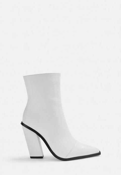 White Croc Western Boots, White