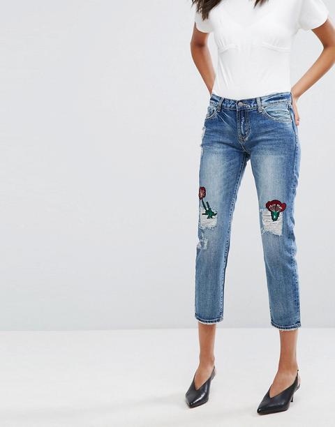 Evidnt - Jeans Slim Con Toppe A Fiori - Blu