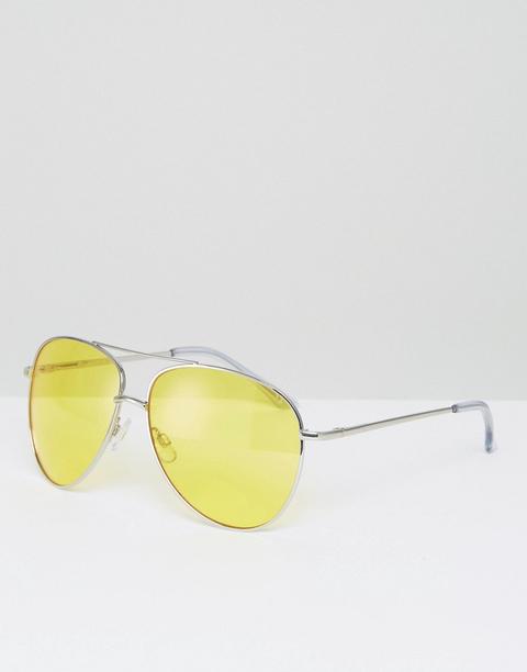 Gafas De Sol Estilo Aviador De Metal Plateado Con Lentes De Color Amarillo Y Barra Superior De Asos