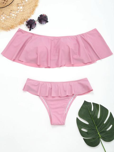 Bikini Con Volant A Spalle Scoperte Pink