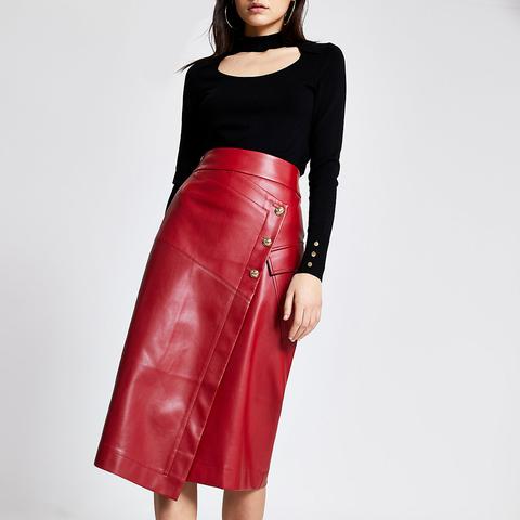 red faux leather skirt river island
