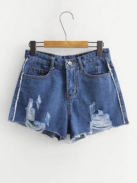 Shorts In Denim Con Bordi Sfilacciati