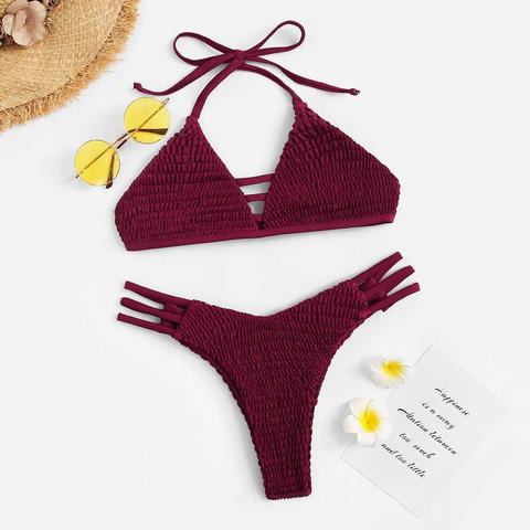 Set Bikini Halter Con Taglio Alto