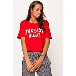 T-shirt Rossa Corta Con Slogan