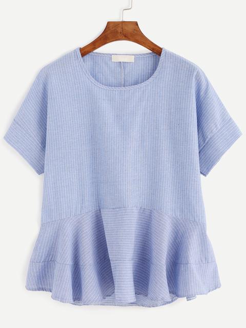 Blusa Rayas Verticales Volantes - Azul