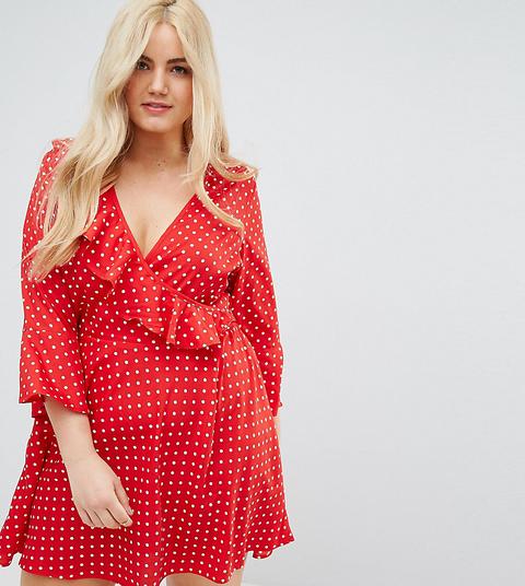 Vestido Cruzado Con Volantes Y Lunares De Influence Plus