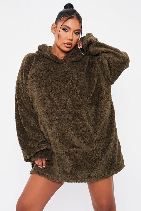 Khaki Borg Cosy Oversized Hoodie