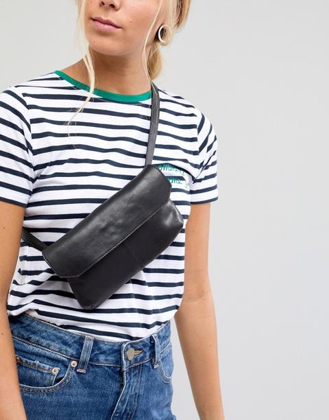 Asos Design Leather Flat Bum Bag-black