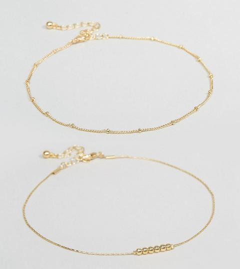 Asos Curve - Confezione Da 2 Cavigliere Con Piccole Sfere Pendenti - Oro