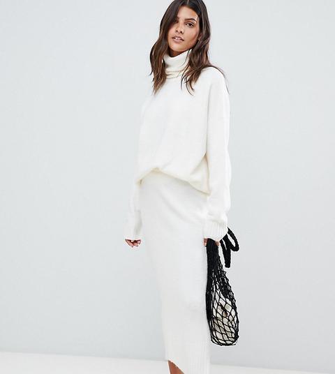 Micha Lounge Luxe Knitted Midi Skirt In Mohair Blend - Cream
