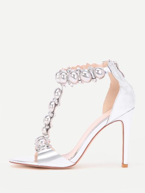 Metallic T Strap High Heels