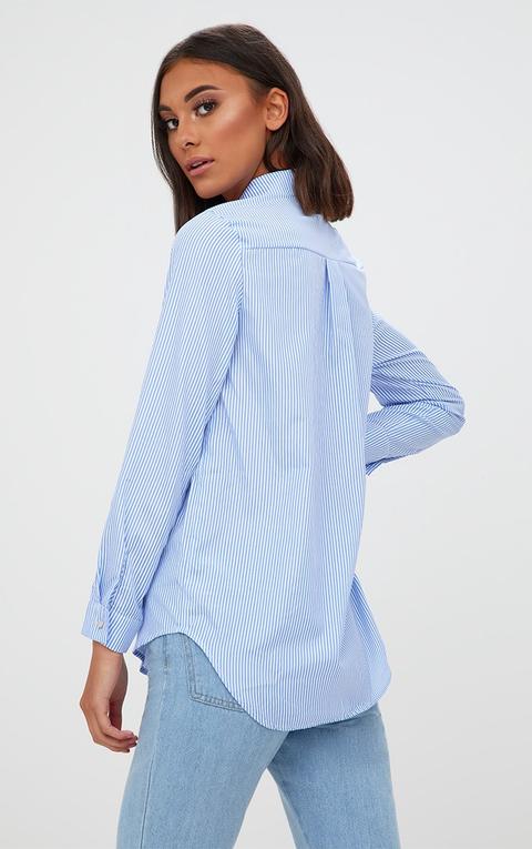 Pheobe Blue Embroidered Striped Shirt