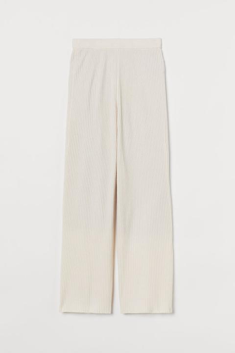 Pantalon En Maille Côtelée - Beige