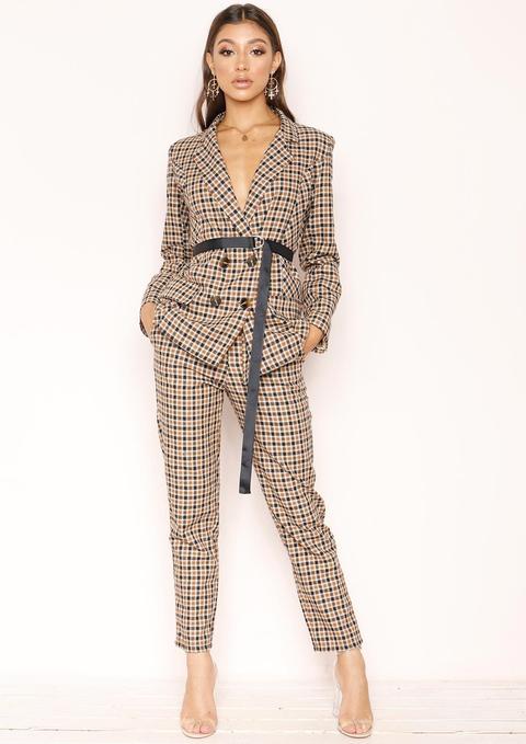 Nena Camel Checked Trousers from Missy Empire on 21 Buttons