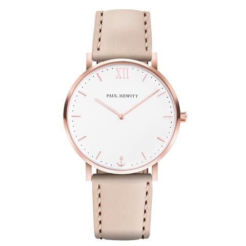 Reloj Sailor Line White Sand Ip Rosa Correa Piel Hazelnut