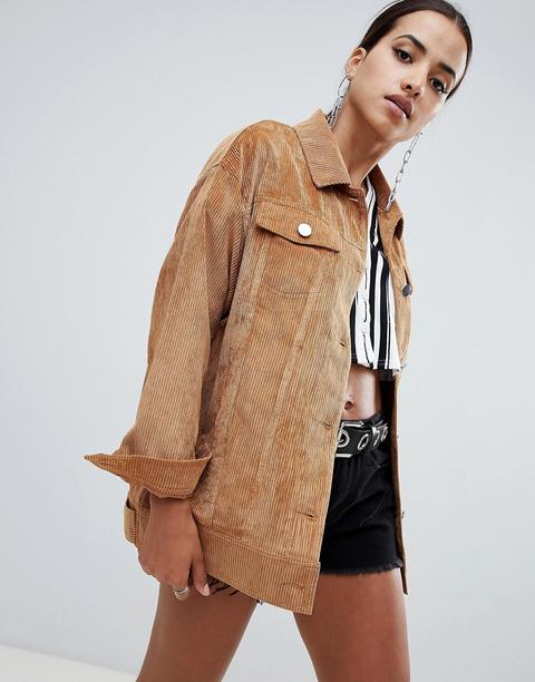 Missguided - Giacca Trucker Marrone A Coste - Marrone