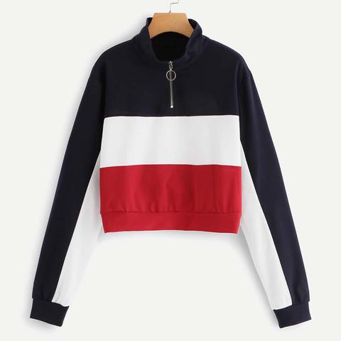 Zipper Front Colour Block Sweatshirt