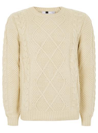 Mens Cream Marble Cable Knit Jumper, Cream