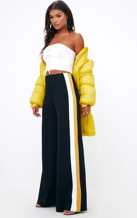 Black Contrast Stripe Wide Leg Trousers, Black