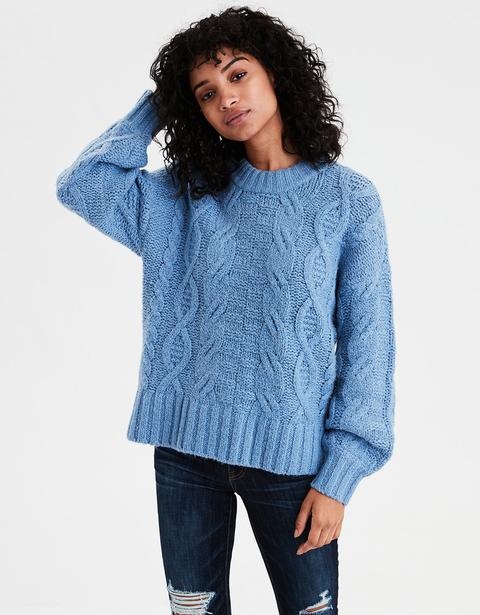 Ae Chunky Cable Knit Pullover Sweater
