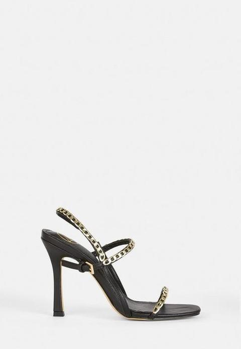 Black Chain Detail Barely There Heels, Black