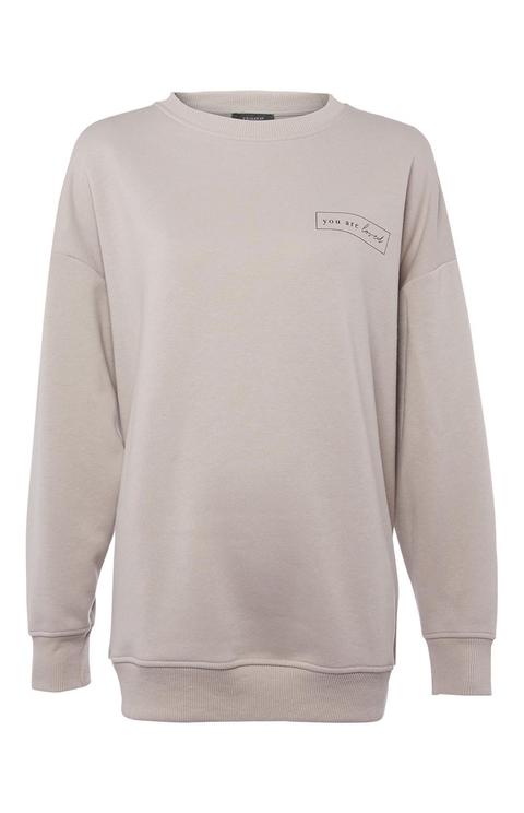 Sudadera De Cuello Redondo Oversize De Color Beige