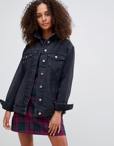 Asos Design – Girlfriend-jeansjacke In Gewaschenem Schwarz