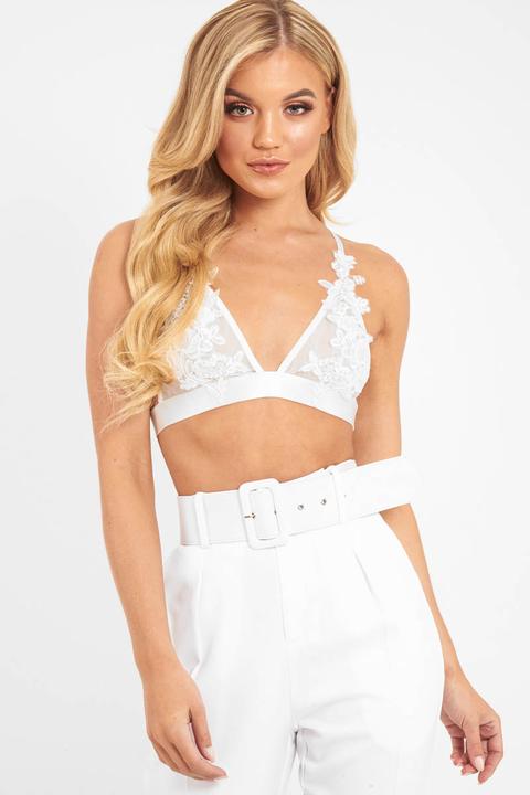 White Mesh Harness Applique Bralet - Nikyla