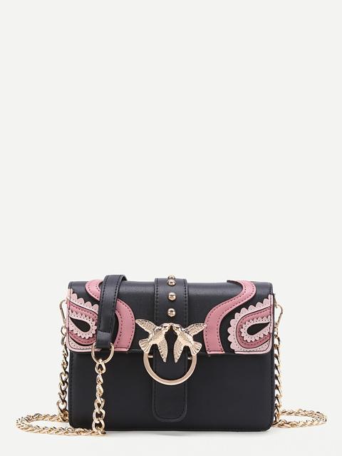 Double Bird Buckle Scalloped Detail Crossbody Bag