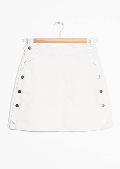 Side Button Denim Mini Skirt - White