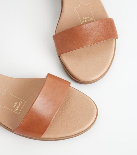 Tan Leather Low Block Heel Sandals New Look