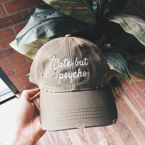 Cute But Psycho Distressed Cap (olive)