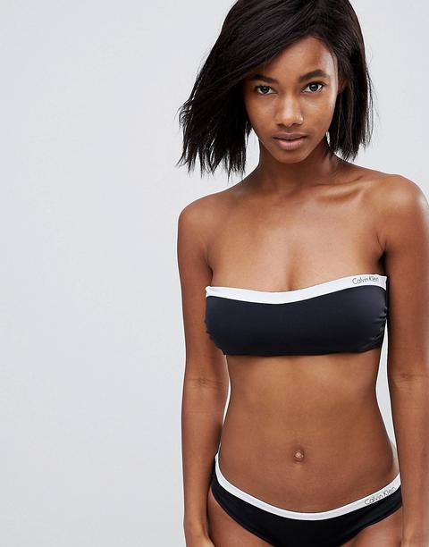 Calvin Klein - Top Bikini A Fascia Con Logo - Nero