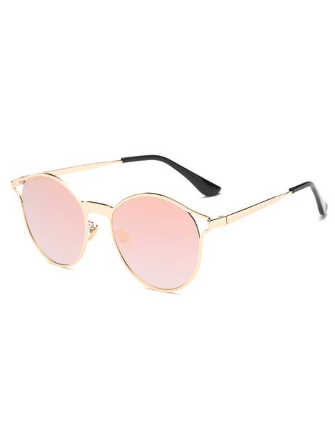 Hollow Out Frame Oval Mirrored Sunglasses