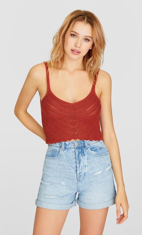 Top Crochet Con Rilievo Ad Onde Terracotta