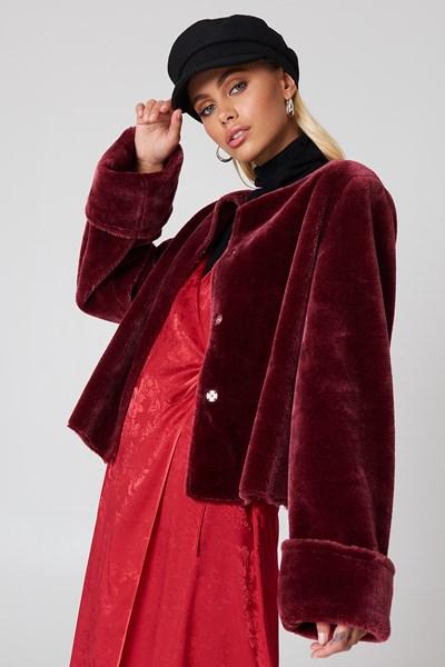 Na-kd Wide Cuff Faux Fur Jacket - Red,purple