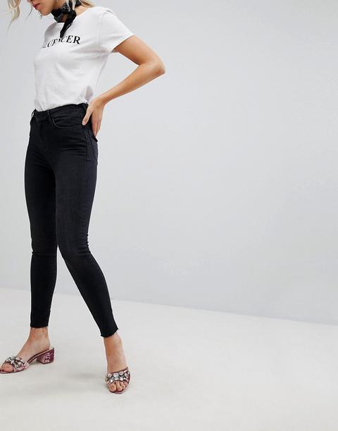 New Look - Skinny-lift-and-shape-jeans Mit Fransensaum - Schwarz